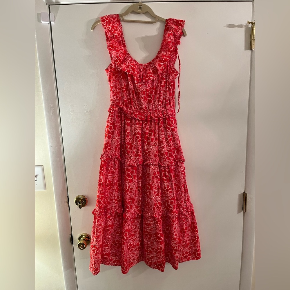 J. Crew Red Floral Tiered Sundress
